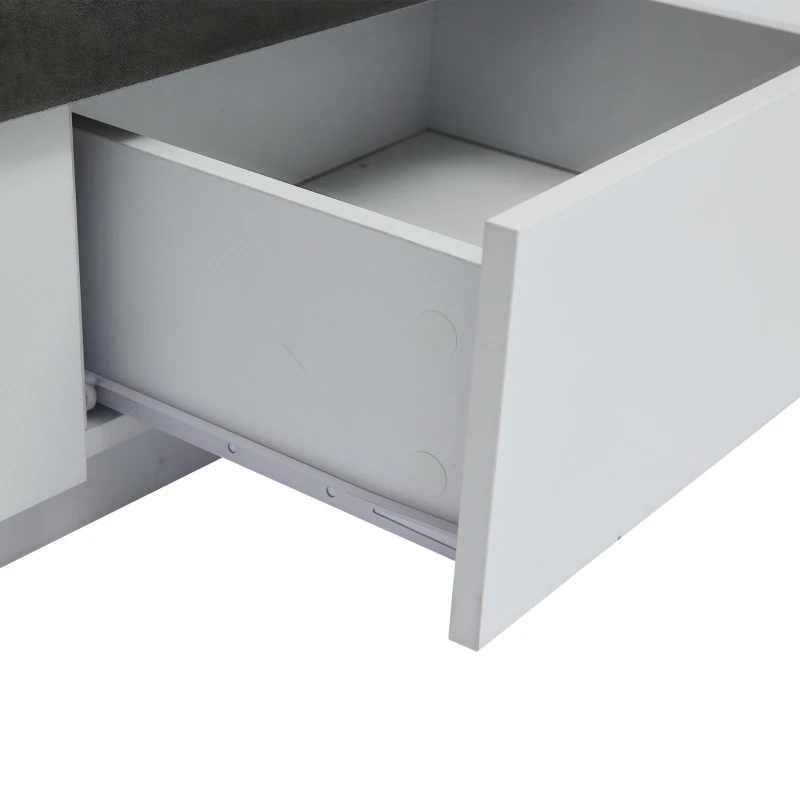 Mobile TV basso LED con illuminazione RGB, effetto marmo e ripiani in vetro, 180x40x45 cm, Grigio e Bianco