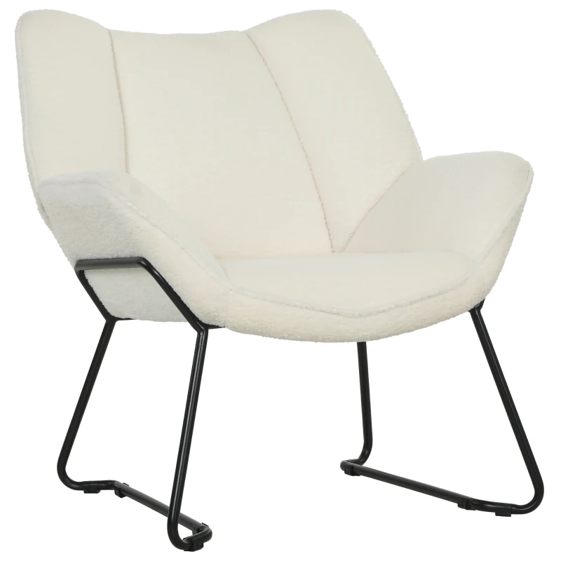 HOMCOM Moderner Akzentstuhl, Sherpa-Fleece gepolsterter Sessel mit breiter Rückenlehne und Stahlbeinen, einfache Montage, Weiß