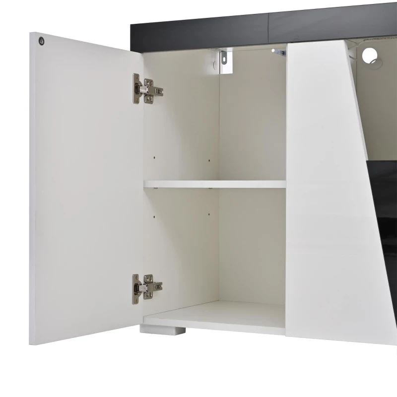 Madia per soggiorno, ante centrali smussate, 140x40x65 cm, Bianco+Nero