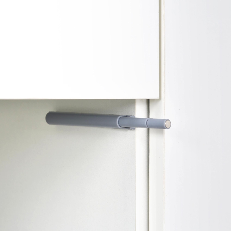 Madia lucida, 2 ante in acrilico e 4 cassetti, 145x35x72 cm, Bianco