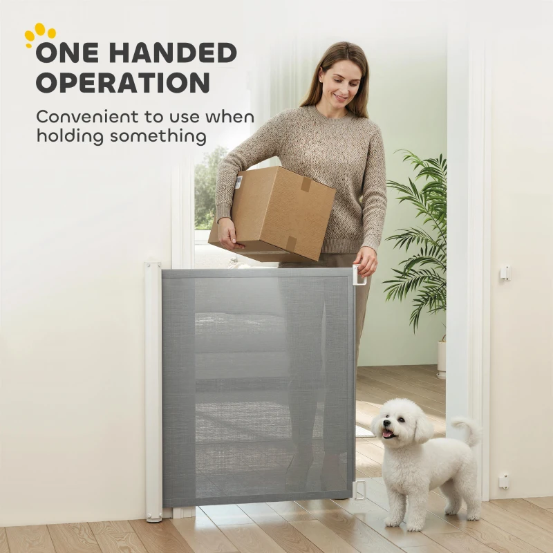 PawHut Retractable Pet Safety Gate, Folding Dog Barrier, Grey