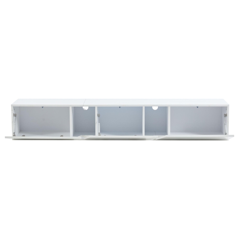 Mobile TV montato a parete con striscia LED, design sospeso, 180x35x30 cm, Bianco