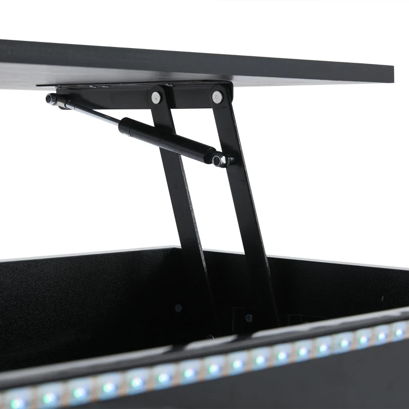 Tavolino da salotto regolabile in altezza con illuminazione LED, sollevamento idraulico e spazio a scomparsa, 96x45x40 cm, Nero