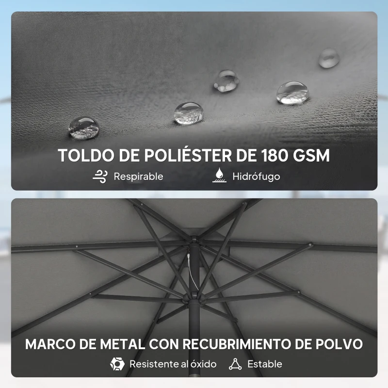 Outsunny Sombrilla Terraza Exterior 3x3m con Base Bolsa de Arena Manivela Inclinación Costillas Retráctiles Gris Oscuro