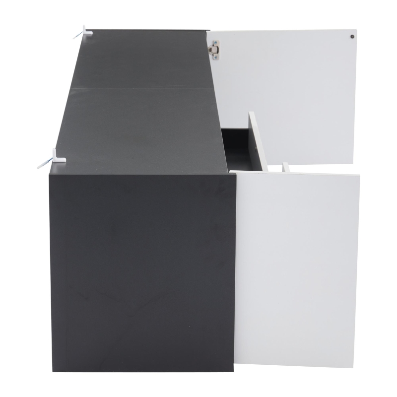 Mobile TV basso a LED con 2 cassetti e ante a ribalta, 180x40x45 cm, Bianco e Nero