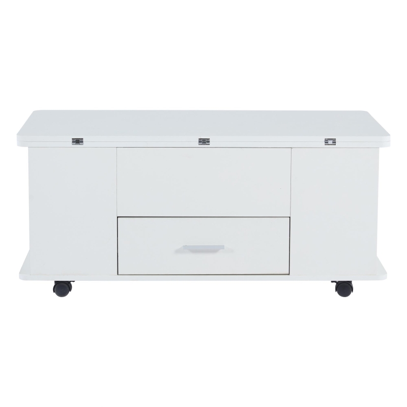 Tavolino multiuso con 4 sgabelli nascosti, 100x50x45 cm, Bianco