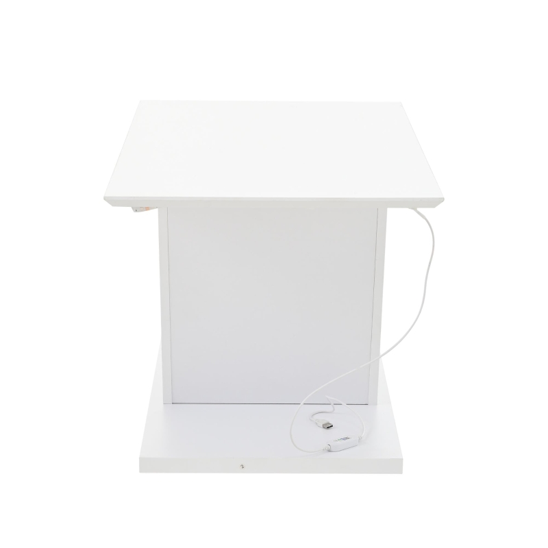 Tavolino da salotto a V con striscia LED e piano lucido, in truciolato, 100x50x46 cm, Bianco