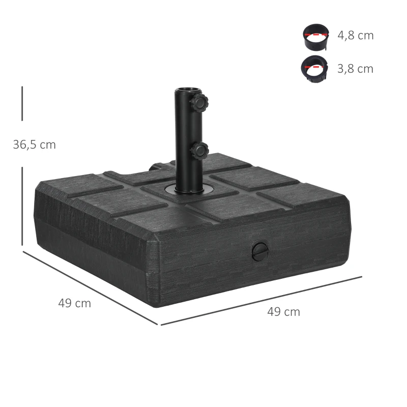 Outsunny Soporte para Parasol Rellenable de Agua 30 kg y Arena 40 kg para Poste de Paraguas de Ø38/48 mm 49x49x36,5 cm Negro