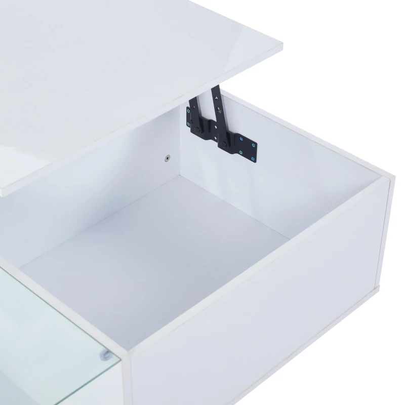 Tavolino da salotto regolabile in altezza a LED con spazio a scomparsa, 100x50x33 cm, Bianco