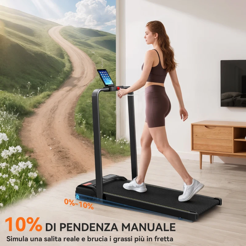 SPORTNOW Tapis Roulant Pieghevole con Inclinazione Regolabile, Velocità 1-10 km/h, Display LED e Telecomando, Nero