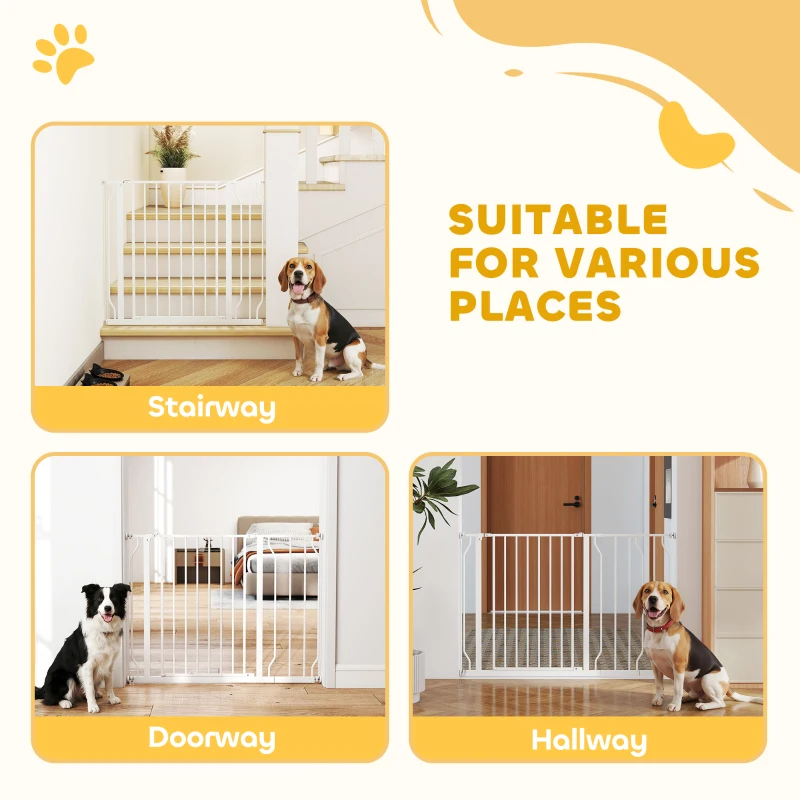 PawHut Wide Dog Safety Gate, with Door Pressure, for Doorways, Hallways, Staircases - White
