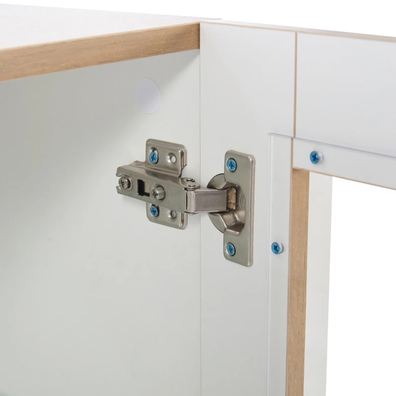 Vetrina per soggiorno a LED con frontale in acrilico trasparente, 74x40x120 cm, Bianco e Color legno