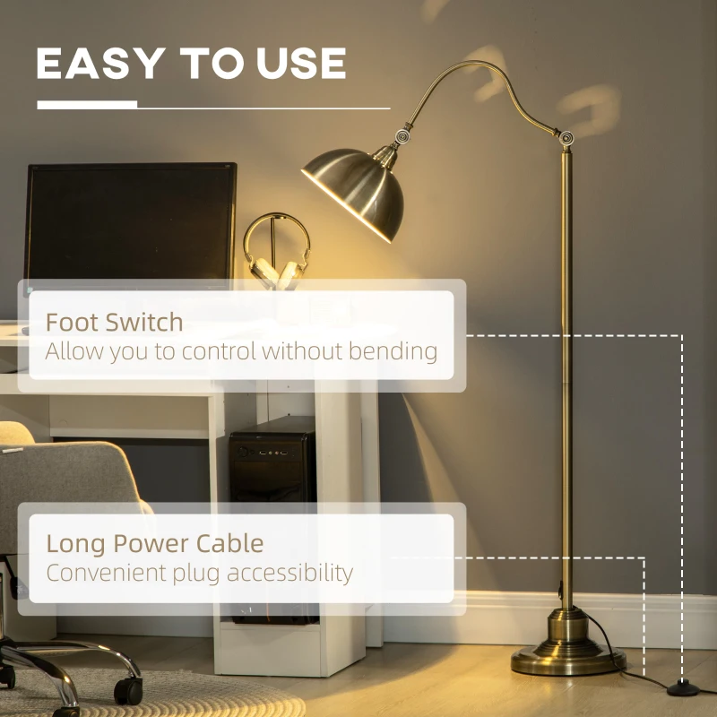 HOMCOM Lampa podłogowa w designie vintage, regulowany kąt, efekt mosiądzu, 42 cm x 25,5 cm x 152 cm, Brązowy