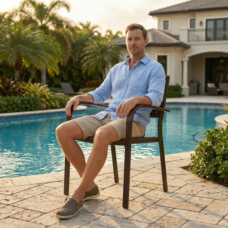 Outsunny Conjunto de 4 Cadeiras de Jardim Exterior Empilháveis com Apoios de Braços Encosto e Estrutura de Aço 55x60x83 cm Castanho Escuro