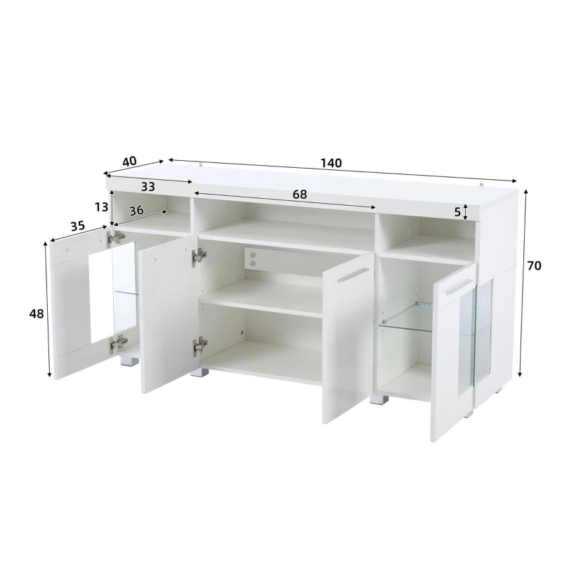 Madia per soggiorno, vano di appoggio semi-aperto, 140L x 40P x 70A cm, Bianco