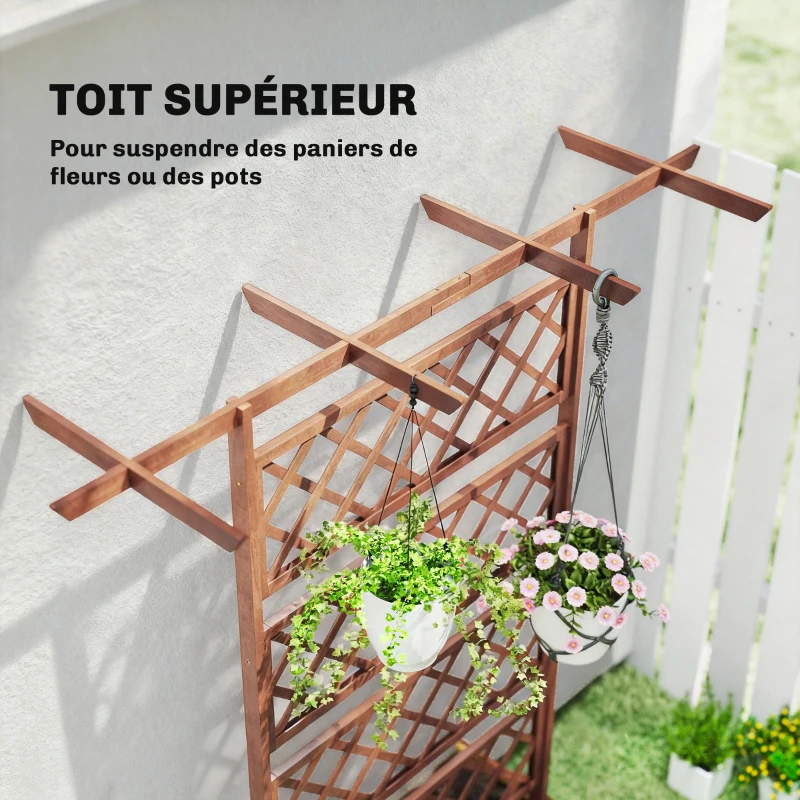 Outsunny Jardinière Surélevée avec treillis et Barres de Toit, bac à fleurs Trous de Drainage, tissu non tissé effet bois naturel