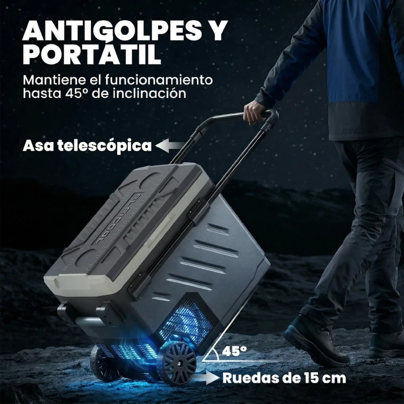 Outsunny Nevera Portátil Eléctrica 49L con Compresor Doble Zona Control por App Ruedas Asa Telescópica -20℃ a 20℃ y Puerto USB