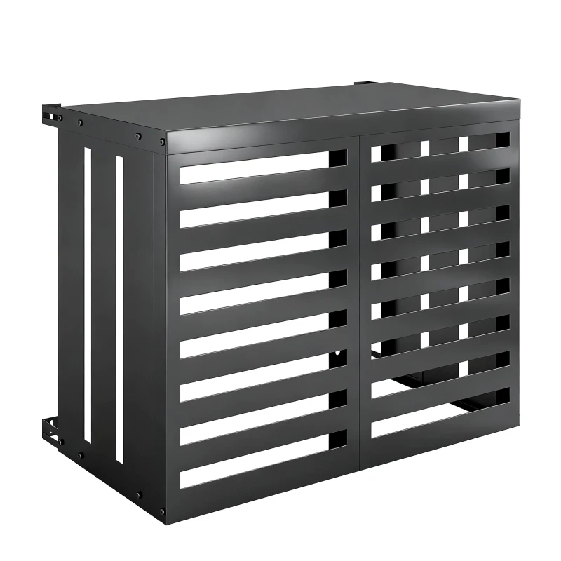 Outsunny Cache Climatiseur Exterieur, Housse Climatiseur à Lattes pour Unité Extérieur, Acier Galvanisé, 100x50x80cm, Gris Foncé