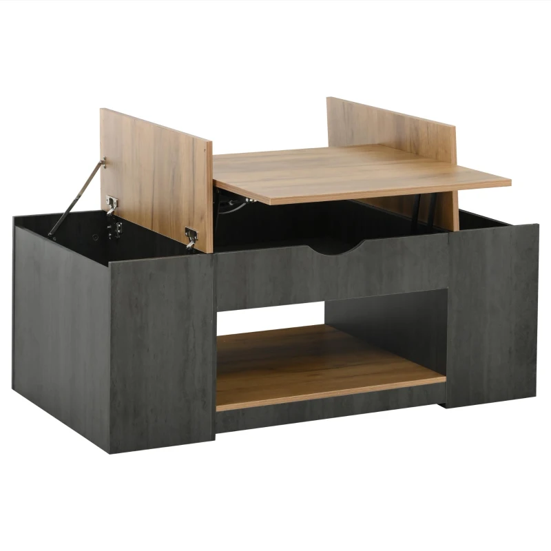 Tavolino da salotto regolabile in altezza con spazio a scomparsa, 109.5x59.7x43 cm, Grigio e Marrone