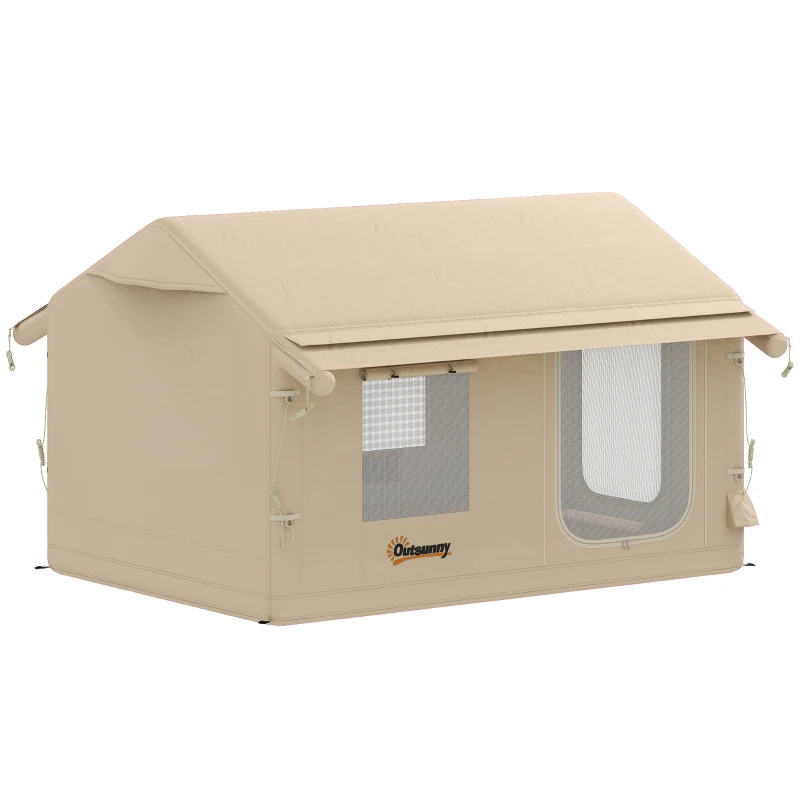 Outsunny Tenda Campeggio 4 Stagioni Gonfiabile, Impermeabile 3000mm con Pompa, 3.2x2.3x2 m, Kaki