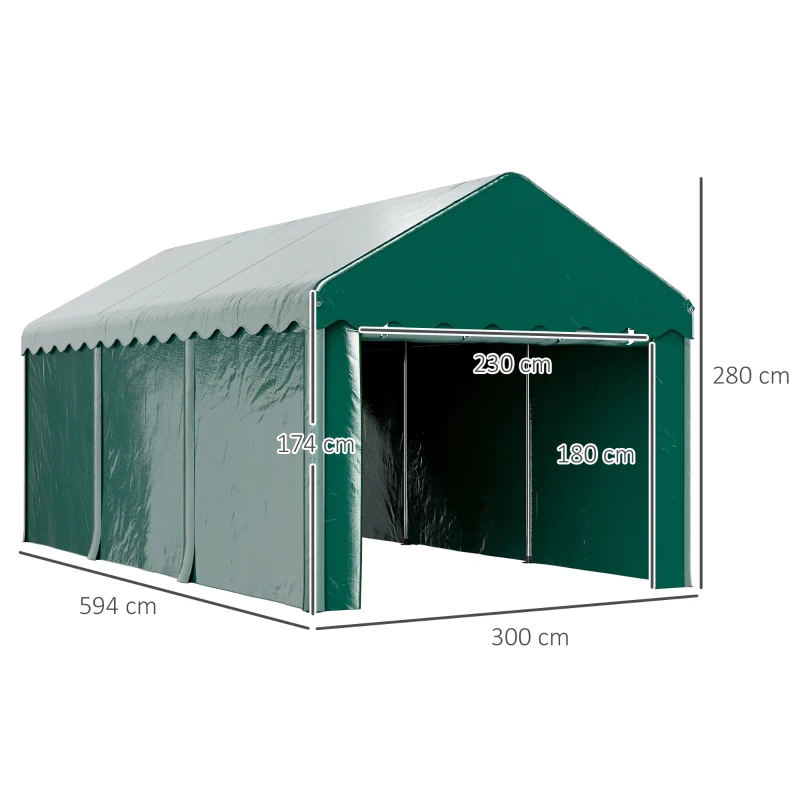 Outsunny Tenda Garage 3 x 6m, Tenda per Auto Resistente con 2 Porte Avvolgibili, Telo 200g PE, Verde