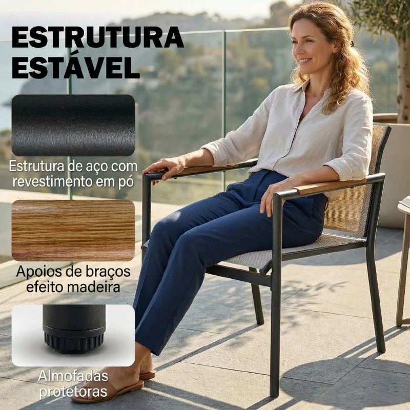 Outsunny Conjunto de Jardim Exterior com Sofá de 2 Lugares 2 Poltronas e Mesa com Tampo Metálico Assentos Respiráveis Creme