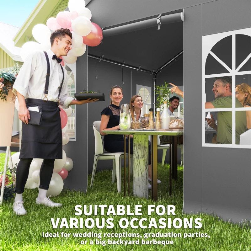 Outsunny 3 x 3 m Party Tent, Outdoor Canopy Tent Shelter with Removable Sidewalls, 4 Zipped Doors, for Parties, Wedding, Grey