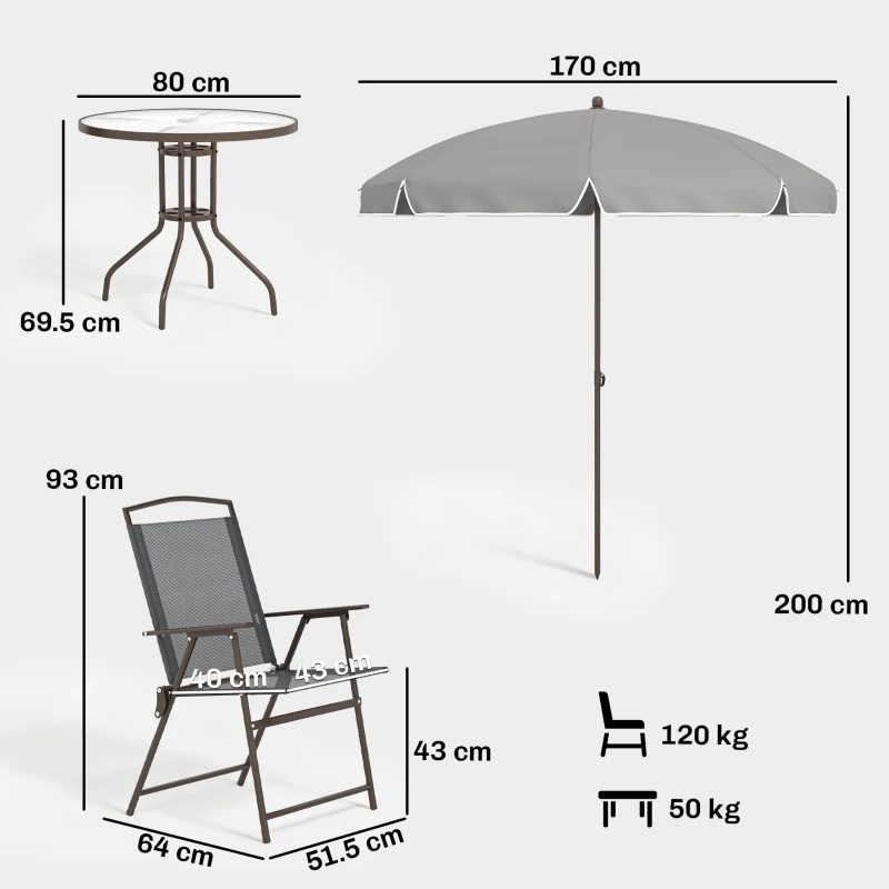 Outsunny 6 Piece Garden Dining Set with Umbrella, Patio Sets with Parasol, 4 Folding Dining Chairs, Dark Grey