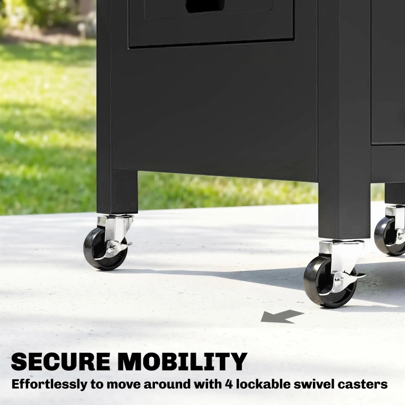 Outsunny Outdoor Grill Cart with Stainless Steel Tabletop, BBQ Table with a Cabinet, Towel Holder, Bottle Opener, Black