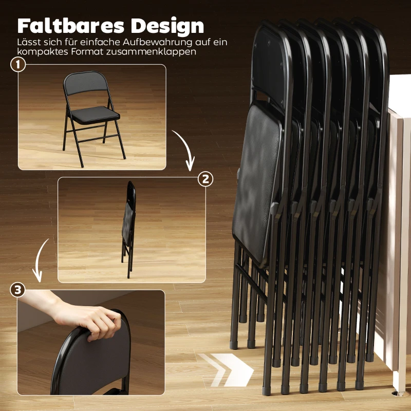 HOMCOM 2er-Set Klappstühle, Tragbare Bürostühle, Stahlbeine, Faltstuhl für Büro, Empfang, Wartezimmer, Kunstleder, Schwarz