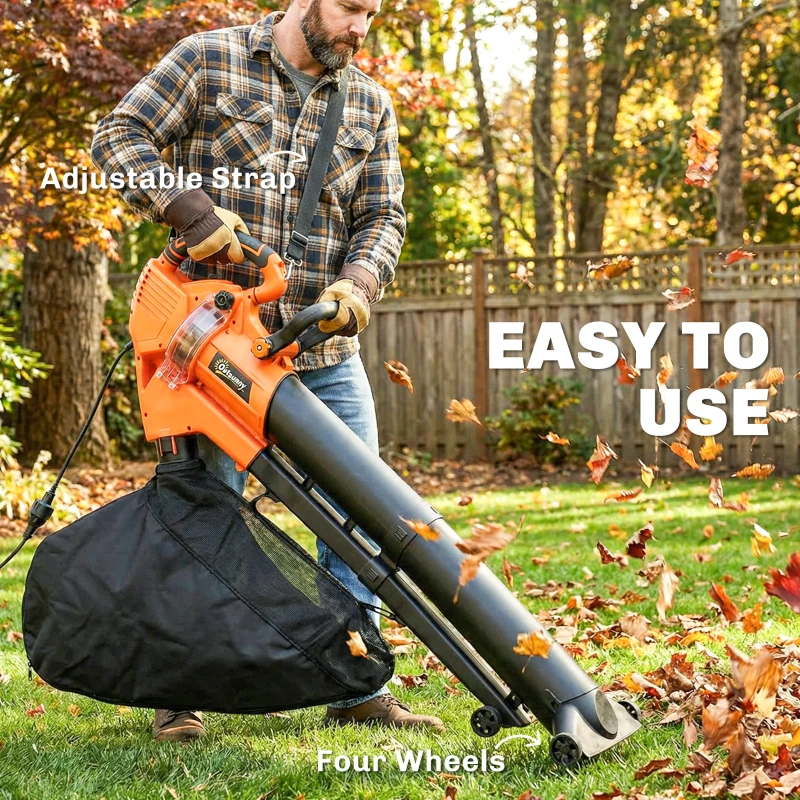 Outsunny 3000W 3-in-1 Elektrischer Laubbläser und Staubsauger mit 40L Auffangbeutel, 4 Rädern, verstellbarem Gurt, Orange