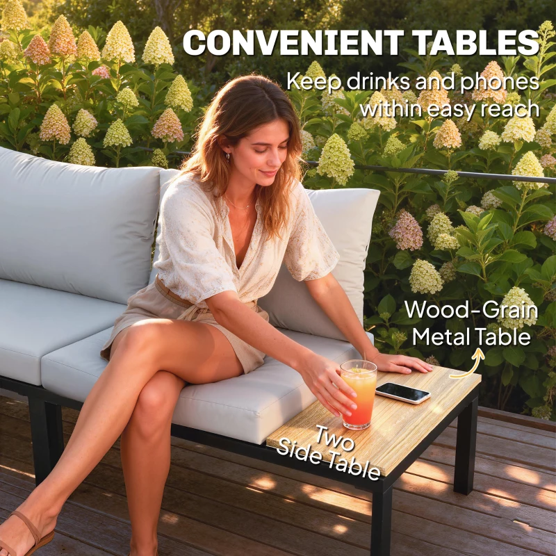 Outsunny Garden Furniture Set, 6 Piece Corner Sofa Set with Loveseat, Coffee Table, Sofa with Integrated Side Table