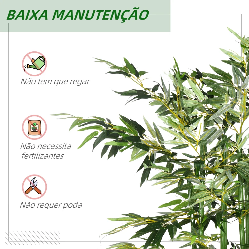 HOMCOM Conjunto de 2 Plantas Artificiais em Vaso de Madeira de Pinho 180cm Bambus Artificiais com 1640 Folhas Realistas 35x10x180 cm Verde