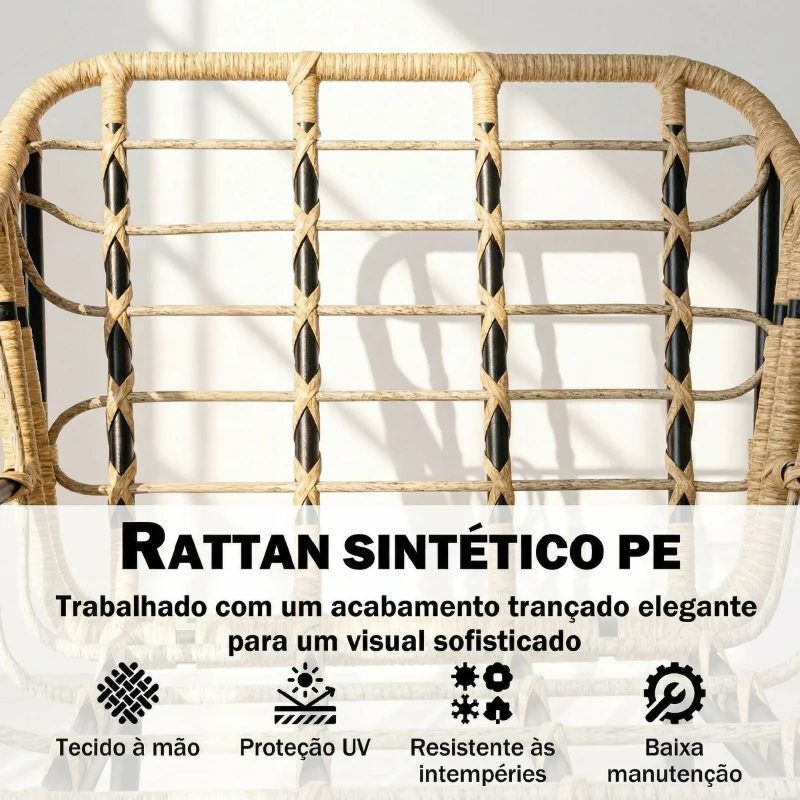 Outsunny Conjunto de Jardim 3 Peças em Vime PE com 2 Cadeiras com Almofadas e Mesa com Vidro Temperado Caqui