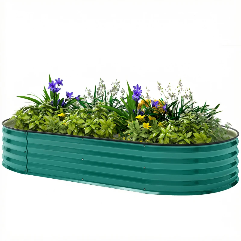 Outsunny Galvanised Raised Garden Bed, Metal Planter Box with Safety Edging, for Flowers, Herbs, Succulents, Light Green