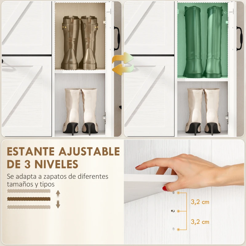 HOMCOM Zapatero Estrecho con 2 Cajones Abatibles Estantes Ajustables para 12 Pares para Espacio Reducido 106,7x26x116cm Blanco