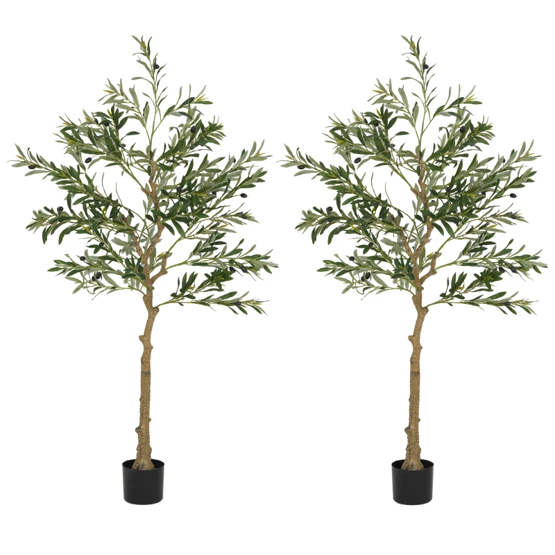 HOMCOM Conjunto de 2 Oliveiras Artificiais de 150 cm Plantas Artificiais Decorativas Grande Árvores Artificiais de Interior Verde