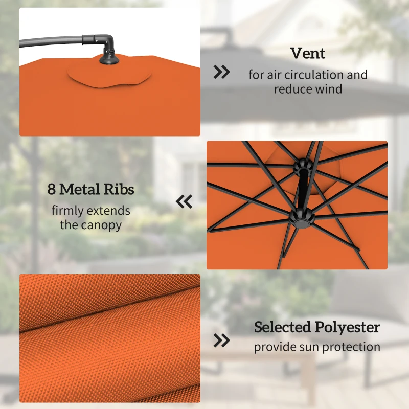 Outsunny 3m Overhanging Parasol, with Base, Weights and Cover - Orange