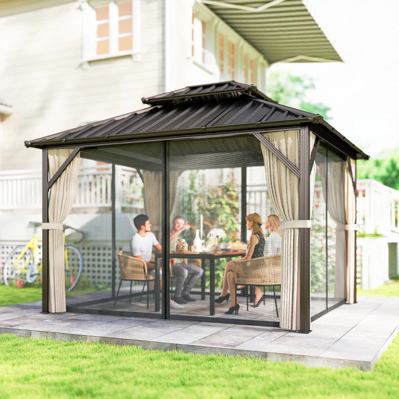 Outsunny 3x3.6 m Hardtop Gazebo Canopy with UPF50+ Double Galvanised Steel Roof, Brown