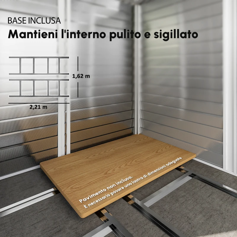 Outsunny Capanno attrezzi in metallo, resistente alle intemperie e anti-ruggine, richiudibile a chiave,  2,40 x 2,06 x 1,98 m, Grigio chiaro