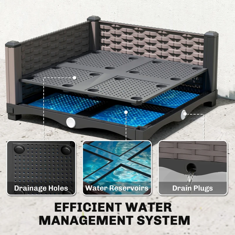 Outsunny Raised Garden Bed with Trellis, Plastic Planter Box with Drainage Holes, Drain Plugs and Water Reservoirs