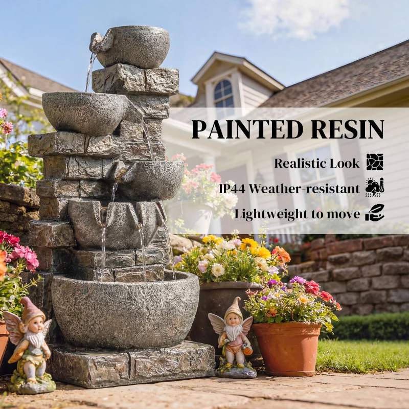 Outsunny Outdoor Water Fountain with LED Lights, 80cm Tall 5 Tiers Cascading Water Feature for Garden Patio Home Decor, Mixed