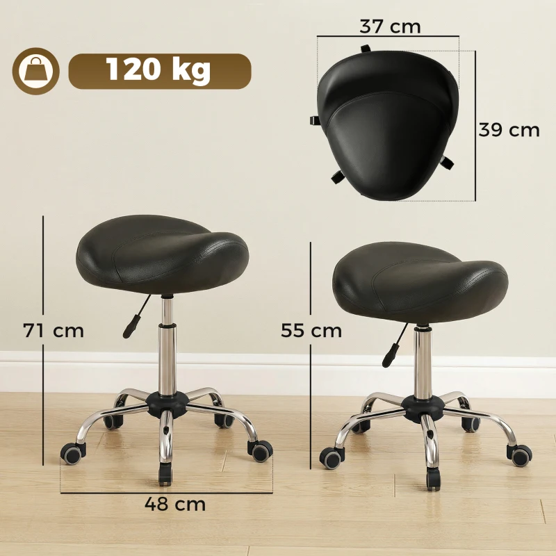 HOMCOM Salonhocker mit Sattelsitz, höhenverstellbar, Kunstleder, 48x48x54-69cm, Schwarz