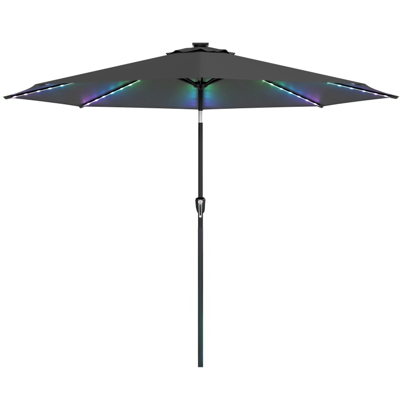 Outsunny 3 m Garden Parasol Umbrella with 112 Solar Powered LED Lights, Patio Umbrella with Crank Handle, Grey