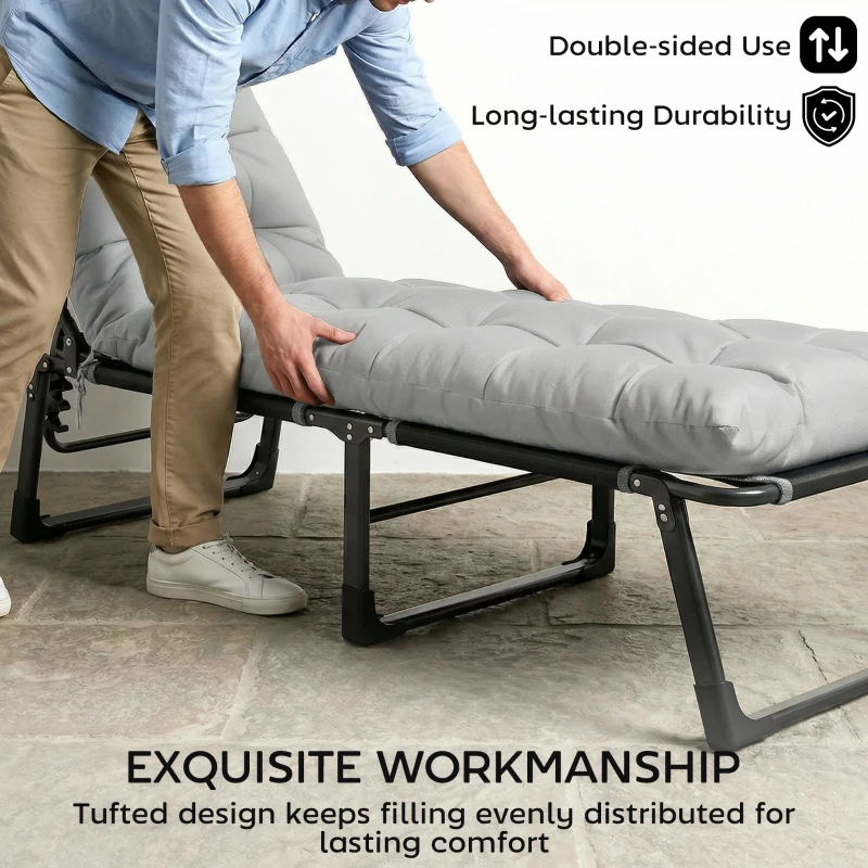 Outsunny Sun Lounger Cushions Only, Garden Lounge Chair Cushions Set of 2, Sunbed Replacement Pads with 4 Ties, Light Grey