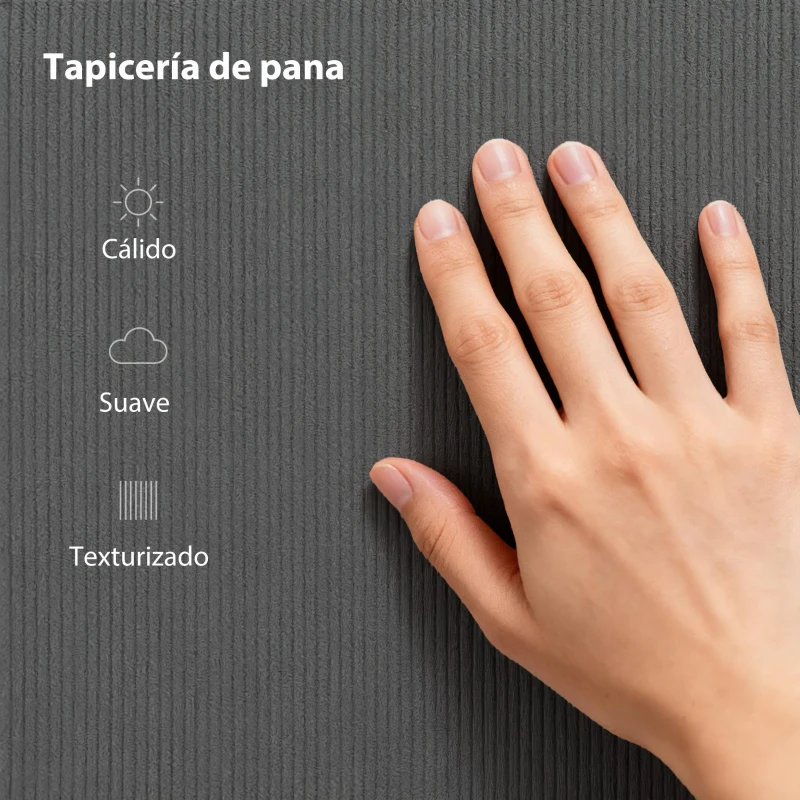 HOMCOM Somier 160x200 cm con Cabecero Ajustable Tapizado en Pana Láminas de Madera Fácil de Montar Gris Oscuro