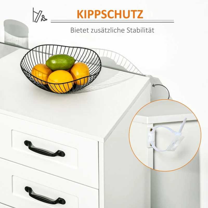 HOMCOM Sideboard Kommode Anrichte, Modernstil, 4 Schubladen, 1 Schrank, 105 cm x 40 cm x 76 cm, Weiß(m-6)