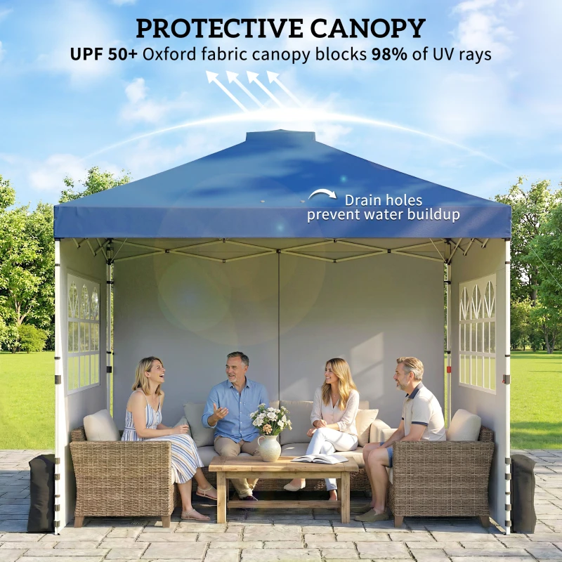 Outsunny Pop Up Gazebo Waterproof Height Adjustable Canopy with 3 Sidewalls Wheeled Bag for Parties 3 x 3 m Dark Blue