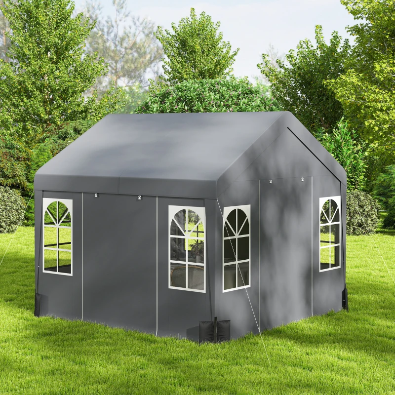 Outsunny 3 x 3 m Party Tent, Outdoor Canopy Tent Shelter with Removable Sidewalls, 4 Zipped Doors, for Parties, Wedding, Grey
