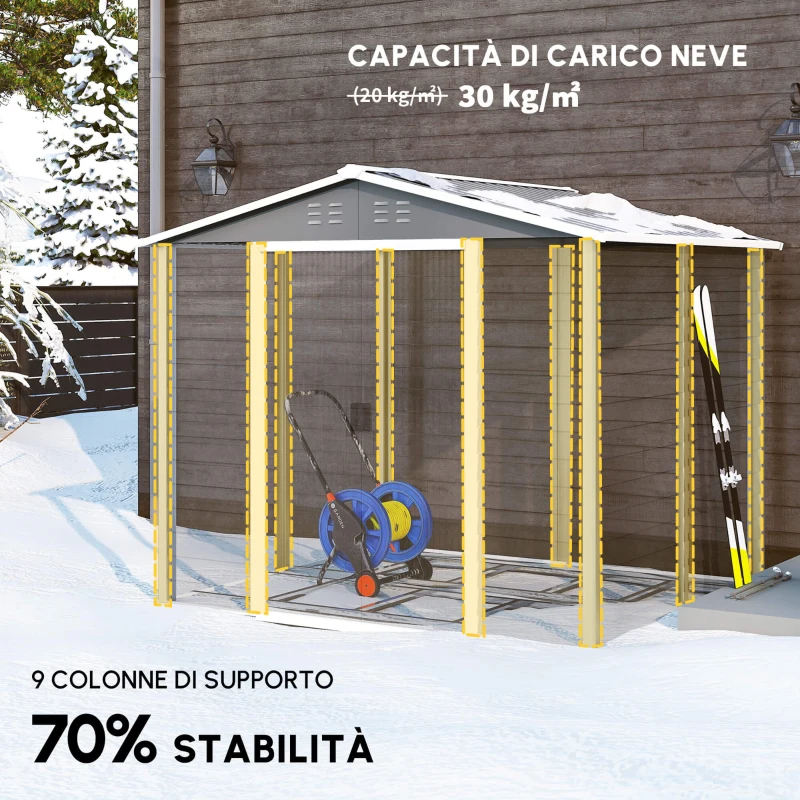 Outsunny Capanno attrezzi in metallo, resistente alle intemperie e anti-ruggine, richiudibile a chiave,  2,40 x 2,06 x 1,98 m, Grigio chiaro